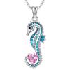 LONAGO Collana con Cavalluccio Marino per Donna 925 Sterline Argento Cavalluccio Marino Blu Che Tiene A Forma Di Cuore Pietra Portafortuna Pendente Collana (Ottobre)