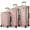 Amazon Basics Set Valigie Rigide (Piccola + Media + Grande) - Bagagli Espandibili ABS con 4 Ruote Doppie Girevoli - Resistenti ai Graffi e Leggeri - Oro Rosa