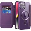 IMEIKONST Cover Magnetica per iPhone 14 con Slot per Carte, [Compatibile con MagSafe] [Blocco RFID] Custodia in Pelle PU Portafoglio Flip Trasparente Case per iPhone 14. Viola JDCX