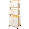 Yorbay Cesta Portabiancheria in Bambù con Ruota, 3 Ceste Estraibili, Cesto per Vestiti Sporchi, Scaffalatura Portaoggetti per Bagno Camera, Mobile, 121x34x42cm, Beige