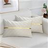 MAIXUN 30x50 cm Federe per Cuscini in Velluto Beige Copricuscini Divano per Sedie Eleganti Oro Banda Decorativa Quadrate per Auto Giardino Campeggio Soggiorno Camera Letto Set di 2