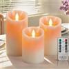 PinnWaa Candele LED in Vera Cera, Set da 3 Senza Fiamma a Colonna, Avorio | Telecomando a 10 Tasti, Timer 2/4/6/8 Ore, Funzionamento a Batteria, Luce Tremolante, Decorazione Interni, H 10/12.5/15 cm