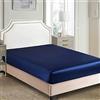 Juwenin Home Lenzuolo con angoli in raso setoso solo - Lenzuola lussuose classiche setose morbide in tinta unita (blu navy, matrimoniale (140 x 190/200 + 30 cm)