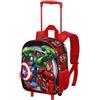 CARTOON Zaino con trolley Avengers Marvel zainetto con immagini in rilievo per la scuola asilo materna 34 cm borsa con ruote e manico allungabile figura in 3D