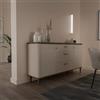 Forte LACETTI Credenza 180 moderna con angoli arrotondati, 3 cassetti, 2 ante, legno cashmere/beige con decorazioni in legno di quercia Valencia, 179,8 cm di larghezza x 91,7 cm di altezza x 41,2 cm