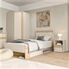 Forte WEXLIN - Telaio per letto, superficie 90 x 200 cm, letto moderno con cassetto e scaffale, per camera dei bambini e dei ragazzi, cashmere, beige, decorazione in legno di quercia, 100 cm di
