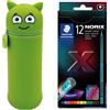 Colop- Astuccio MARKY con Design Emoji in Verde, in Silicone Morbido e Resistente, con 12 matite Colorate STAEDTLER NORIX 186, Forma Unica, Realizzato in Legno Riciclato, Multicolore, Set, 9C 171547