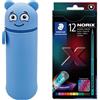 Colop- Astuccio MARKY con Design Emoji in Blu, Silicone Morbido e Resistente, con 12 matite Colorate STAEDTLER NORIX 186, Forma Unica, in Legno Riciclato, Multicolore, Set, 9C 171542
