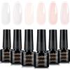 Luxbon 7 IN 1 Builder Base Colour Gel Smalto Semipermanente per unghie, 6 colori Ricostruzione unghie Nude Gel Polish Pink Peach per unghie UV LED Soak Off Nail Art Design Kit 002