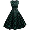 Huixin Donna Abiti da Cerimonia al Ginocchio Anni 50 1950 Vintage A Quadri Audrey Hepburn Vestiti Eleganti Smanicato Rotondo Collo Cocktail Partito Swing Rockabilly Vestito Abito da Sera con Cintura