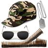 REDSTAR FANCY DRESS Set di 4 accessori per travestimento dell'esercito, accessori per costume di Halloween, con cappello mimetico, cintura da proiettile, occhiali da sole e collana con piastrina per cani, costume da