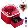 Rewjury Vera Rosa Eterna con Collana, Donna Regalo Compleanno, Fiore Conservato Rose Stabilizzata Scatola di Gioielli, San Valentino Anniversario Festa della Mamma Regalo per Moglie Madre Fidanzata Nonna