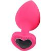 BONDAGERIE® Plug anale in silicone rosa con gioiello a cuore nero, sacchetto incluso, Taglia L
