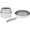 Sitram 716939 - Batteria da cucina in alluminio, rivestimento sano, in ceramica, effetto pietra, 7 pezzi: 3 padelle Ø20,24,28 cm + 3 padelle Ø16,18,20 cm + manico rimovibile, tutti i piani cottura