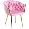 IlGruppone Poltrona Con Schienale In Velluto Intrecciato Design Moderno, Sedia Imbottita Circolare con Gambe in Metallo Placcato Oro Poltroncina - Rosa Cipria
