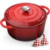 Topbooc Pentola in Ghisa Smaltata - 26cm Pentole Olandese con Coperchio Casseruola Dutch Oven, Topbooc Rotonda Cocotte Padella Staub Compatibile Induzione, Gas, Forno, per Pane, Stufati, Zuppe, 5L