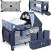 Lionelo Sven Plus - Lettino da viaggio 2 in 1 e box portatile per neonati da 0 a 36 mesi, pieghevole, con 2 livelli di altezza, fasciatoio, materasso, ingresso laterale, pareti in rete, zanzariera,