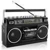 WISCENT Boombox Bluetooth Retrò con Lettore Cassette - Potente Sound Stereo 24W con Bassi - Radio AM/FM/SW, Riproduzione USB & Micro SD - Jack Cuffie e Portatile per Interno/Esterno