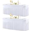 HB HBB MAGIC 2 Pack Spandex Tovaglia Con Gonnato Bianco per 1.8m Tavoli Rettangolo Bianco Tovaglie Stretch Coperture Da Tavolo Banchetto Abiti Da Tavolo Rughe Gonna Da Tavolo Gratuita per Feste Matrimonio