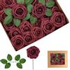 yayafunfun Rose Schiuma Rosso Scuro,Teste di Fiori Artificiali 25 Pezzi,Rose Finte Teste di Rosa Con Foglie,Rosa Artificiali in Gommapiuma per Matrimonio Bouquet Sposa Torte DIY Decorazioni