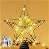 Lewondr Puntale per Albero di Natale a Forma di Stella, 11 Puntale con Base Spirale Telecomandato Alimentato da USB, 8 Modalità con Timer, Oro