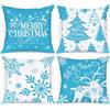 Lanpn 4 Pezzi Federe Cuscini Natalizi Blu Copricuscini Natalizia 40x40cm, Federa Natale Decorativo Fiocchi di neve Inverno, Decorazioni Natalizio per Divani Letto in Camera da Letto(Bianco e Azzurro)
