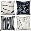 ASDCXZ Set di 4 federe per cuscino 40 x 40 cm, semplice arte a linee blu scuro bianco per divano, federe decorative per cuscino, federa lavabile in poliestere lino tessuto imbottito, federa per