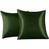 FARFALLAROSSA Set di 2 Federe in Raso 65 x 65 cm Verde, Federa Cuscino Letto Morbida e Setosa al Tatto, Chiusura a Busta, Antiacaro e Ipoallergico, Protezione Capelli e Pelle & Antirughe