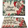 AFXXE Tovagliette Natalizie, Sottopiatti Natalizi Americane, Tovaglietta Natalizia Colazione, Sottopiatto Natale Lavabili Lino Tessuto Set, Tovagliette Tavola Natalizio Verdi Americana(Gatto)