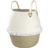La Jolíe Muse Grande cesto intrecciato in cotone e juta con manici, cesto per il bucato e portaoggetti versatile, naturale e sicuro per bambini, Bianco Avorio & Juta, 40x38cm