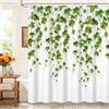 Kzzfqxb Tende da doccia 152x183cm con ganci in plastica, sfondo bianco motivo viti pendenti foglie verdi piante rampicanti edera, impermeabile occlusa per vasca, tessuto in poliestere per bagno