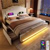 Autheria Letto Matrimoniale 180x200 con LED e USB, Letto una piazza e mezza con 4 cassetti, Letto Imbottito con rete a doghe e testiera, Struttura Letto Matrimoniale in Velluto Beige (Senza Materasso)