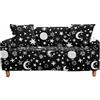 FANSU Copridivano Elasticizzato Universale Antiscivolo 1/2/3/4 Posti,Fodera per Divano Stampa Stella Luna 3D,Poliestere Antiscivolo Copri Divano con Braccioli + 1 Federe (Nero Bianco,2 posti)