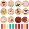 Tenare 10 Timbri in Legno e Plastilina Contenere 10 Timbri di Animali in Legno per Bambini e 10 Plastilina Multicolore per Regalini per Feste Regali di Compleanno(Cortile della Fattoria)