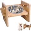WIYETY Ciotola per cani rialzata: mangiatoia in legno con ciotola in acciaio inox, regolabile per cani di taglia grande, media e piccola