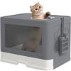 PawHut Lettiera per Gatti Chiusa, Toilette per Gatti con Coperchio e Doppia Entrata Frontale e Superiore, Cassetto Estraibile, Paletta e Spazzola, Facile da Pulire, Grigio