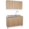 Yellowshop - Mobile cucina sottolavello a 3 ante cm 120 effetto legno rovere well componibile con lavello inox e scolapiatti Basic (Sottolavello completo piano Sx)