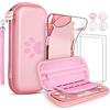 GeeRic 6pcs Custodia Compatibile per Switch Lite, 2pcs Vetro Temperato + Cover + 2 Thumb Grips + Borsa +Accessori 6 in 1 Kit Compatibile con Switch Lite Foglia Rosa