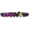 Samsara Bracciale Tibetano con Agata Viola Striata, Cordino in Cotone Cerato Regolabile 18,5-22,5 cm, Charm in Bronzo, Design Ispirato alla Tradizione Buddista, Accessorio Unisex
