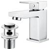 HPWVKVDB Rubinetti per lavabo da bagno con scarico pop-up, rubinetti quadrati moderni monocomando per bagno, bagno, guardaroba, cromato