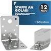 shinfly 12 Pezzi Staffe Angolar 73 x 73 x 55 mm, Connettore angolare zincato galvanicamente , staffe a l 90 gradi, Squadretta Rinforzata per mobili, sedia, tavolo, finestra