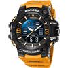 SMAEL 8049 Orologio militare impermeabile da uomo con data e tattica, display a LED, allarme, cronometro, arancione, Digitale