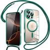 Pnakqil Magnetica Cover con Cordino per iPhone 16 Pro, Compatibile con Magsafe Ricarica Wireless, Trasparente Placcatura Disegno Custodia con Collana Laccio Tracolla per iPhone 16 Pro, Verde