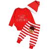 Wexuua My First Christmas Baby Girls Boys Pagliaccetto Rosso con Pantaloni a Righe e Cappello 3 Pezzi Set Vestito Neonato