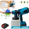 Seeiswork1000ML Pistola a spruzzo elettrica a batteria Spruzzatore di vernice ad alta potenza Mobili per auto Rivestimento in acciaio Aerografo per Makita 18VBatteria - With 1XBattery