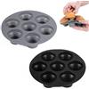 PFLYPF Stampo per torta in silicone, 2 pezzi, vassoio pieghevole stampo per torta friggitrice ad aria, vassoio per muffin a 7 fori, stampo da forno antiaderente (nero, grigio)