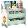 AIYAPLAY Scaffale Portagiochi 3+ Anni con 6 Cassetti in Tessuto e Libreria a 2 Livelli, Mobile Contenitore in MDF e Acciaio, 63x30x71 cm, Verde