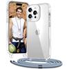 Vaykwo Trasparente Cover con Cordino per iPhone 14 Pro Max 6,7'', Blu | Custodia con Collana, Regolabile e rimovibile, Trasparente Case con Laccio Tracolla,