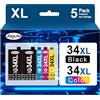 Jagute 34XL Cartucce d'inchiostro Compatibili con Cartucce Epson 34 XL Multipack per Epson Cartucce WorkForce Pro WF-3725DWF WF-3720DWF WF3725 WF3720 (2 Nero, 1 Ciano, 1 Magenta, 1 Giallo)