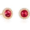 Diamond Treats Orecchini Oro Donna in Argento 925 Placcato Oro, Orecchini Halo con Pietre Zirconi Rosso Rubino, Orecchini Rotondi per Donna e Ragazza, Orecchini Rossi con una Confezione Regalo